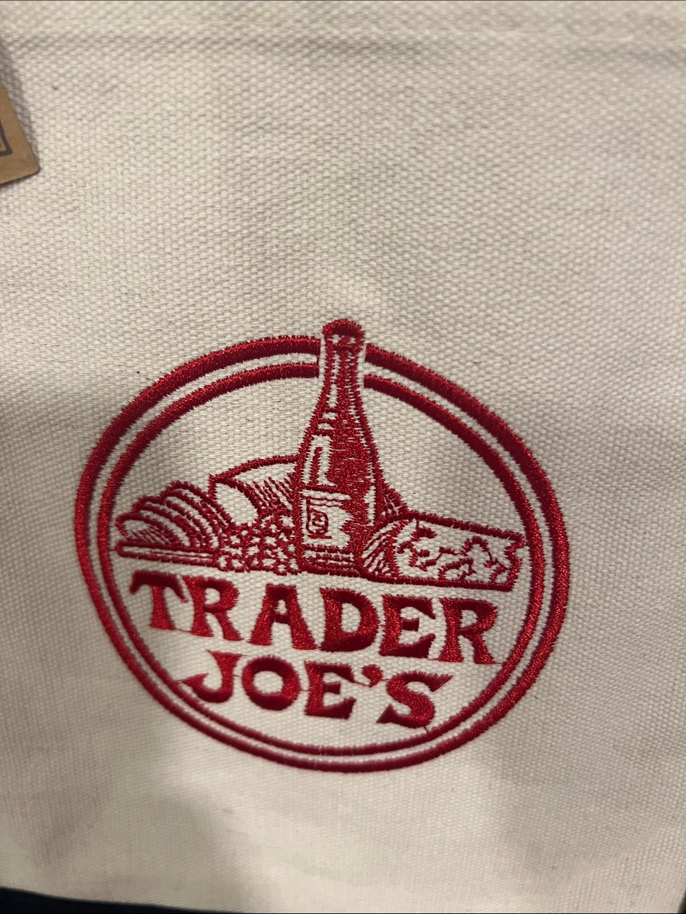 Trader Joe's Canvas Tote Bag in White and Navy - Picture 3 of 4